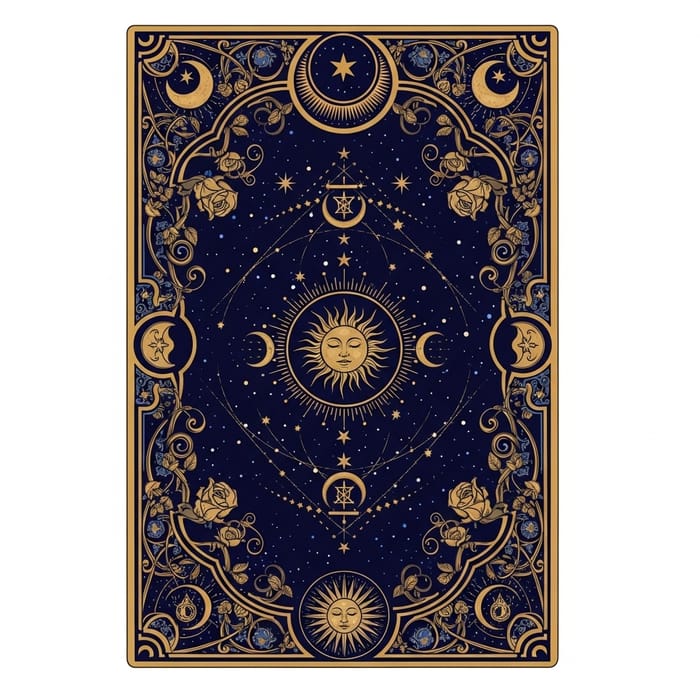 Mystic Tarot Card Frame Design | Celestial Motifs & Floral Elements