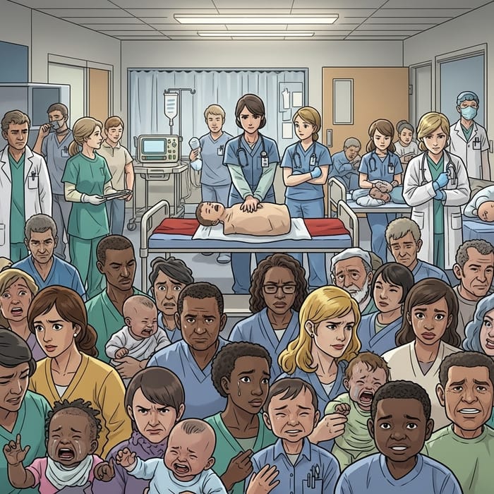 Chaos in Hospital ER with Overworked Staff and Urgent Patients