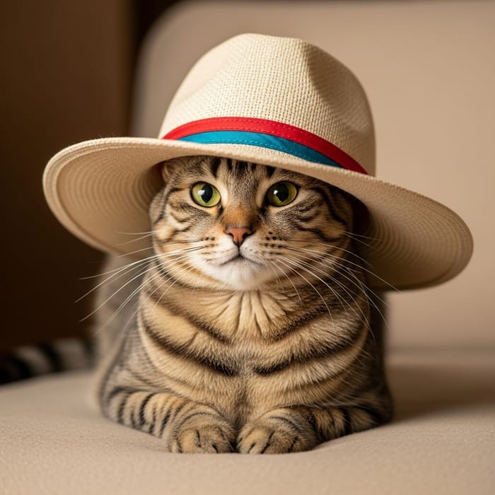 Cute Cat Wearing Stylish Hat - A Playful Scene Cute Cat Wearing Stylish Hat - A Playful Scene