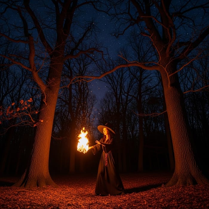 Asian Witch Conjur Night Forest Magic Asian Witch Conjur Night Forest Magic