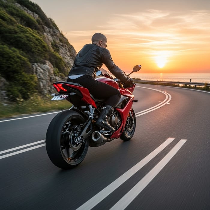 Bald Rider on Red Sports Bike | 1.8m Tall & Average Build Bald Rider on Red Sports Bike | 1.8m Tall & Average Build