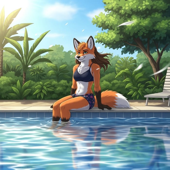 Anthropomorphic Fox Demi-Human Pool Scene | Peaceful Swim