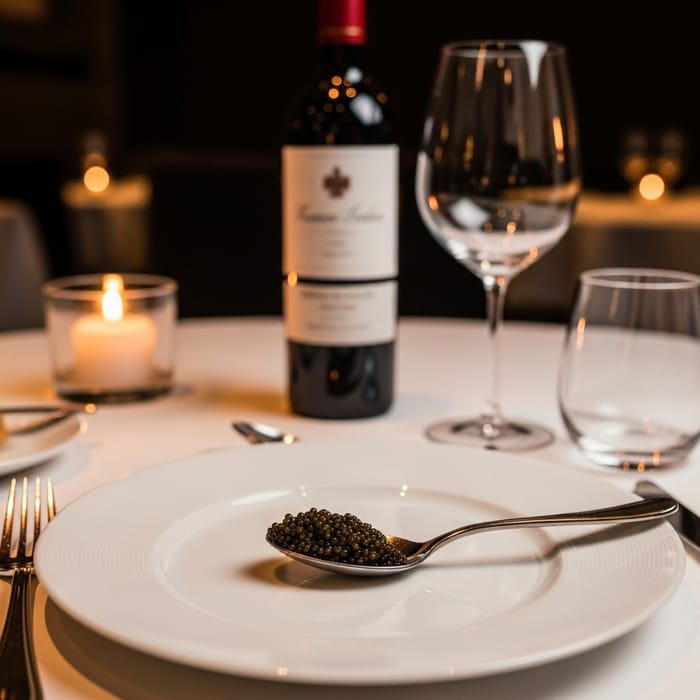Exquisite Black Caviar Plate | Elegant Fine Dining Scene