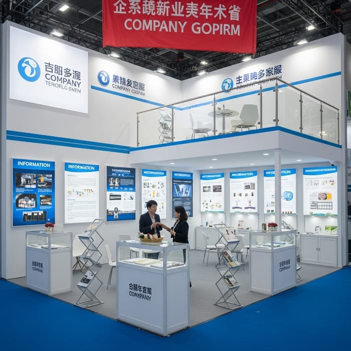 Two-Story Exhibition Booth with Information Panels & Product Samples Two-Story Exhibition Booth with Information Panels & Product Samples