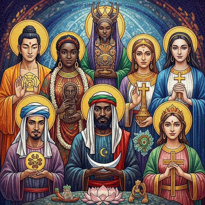 Religious Deities Mosaic: Harmony in Diversity