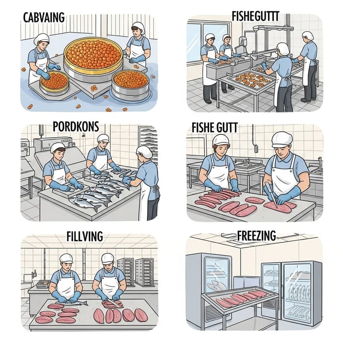 Fish Production: Caviar, Gutting, Filleting & Freezing Schematic Fish Production: Caviar, Gutting, Filleting & Freezing Schematic