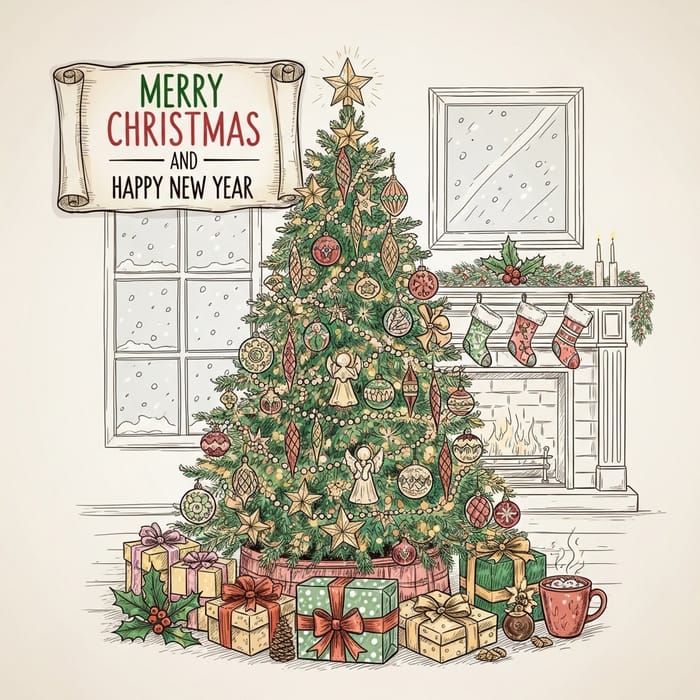 Festive Christmas Tree Sketch with Vivid Colors Festive Christmas Tree Sketch with Vivid Colors