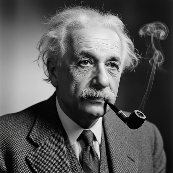 Einstein Portrait: Iconic Physicist with White Hair and Pipe Einstein Portrait: Iconic Physicist with White Hair and Pipe