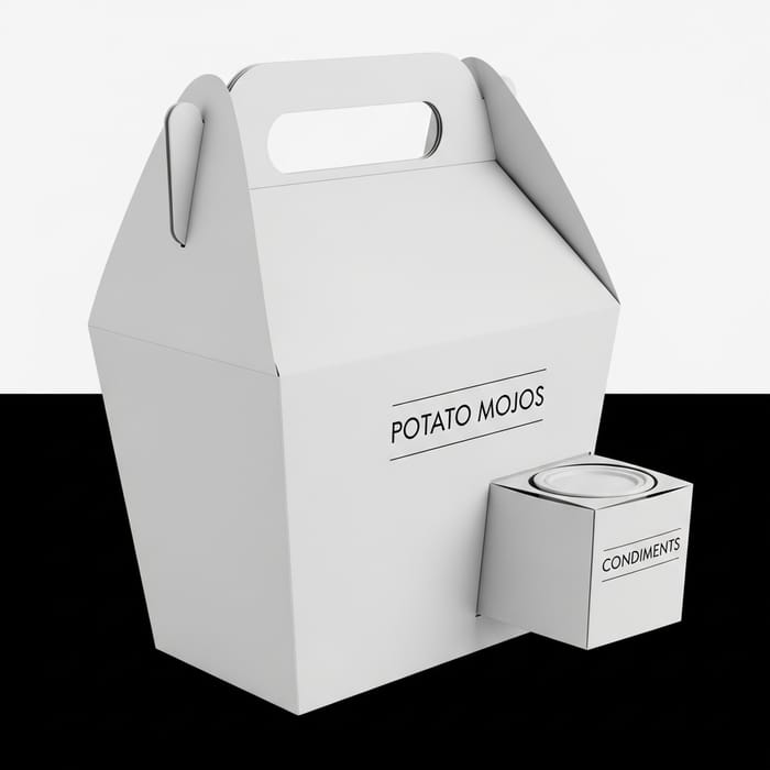 White Potato Mojos Packaging with Sauce Handler | Plain White Box