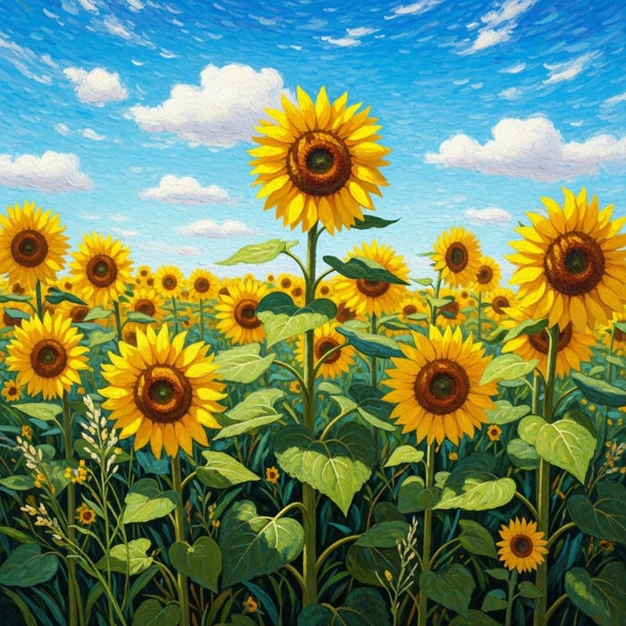 Golden Sunflowers in Impressionistic Style