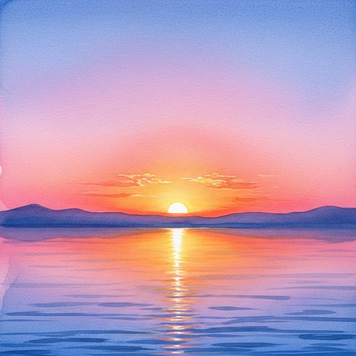 Tranquil Sunset Watercolor Painting Tranquil Sunset Watercolor Painting