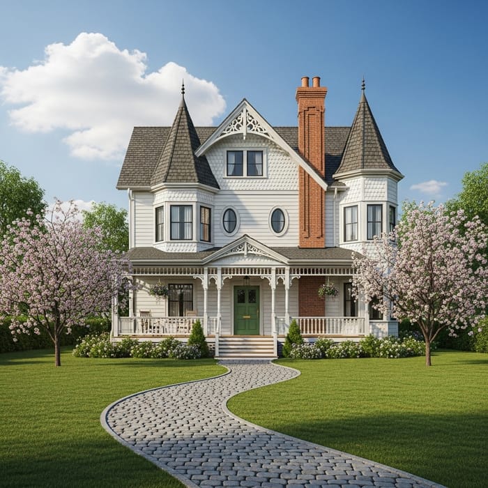 Picturesque Victorian House at End of Cobblestone Path Picturesque Victorian House at End of Cobblestone Path
