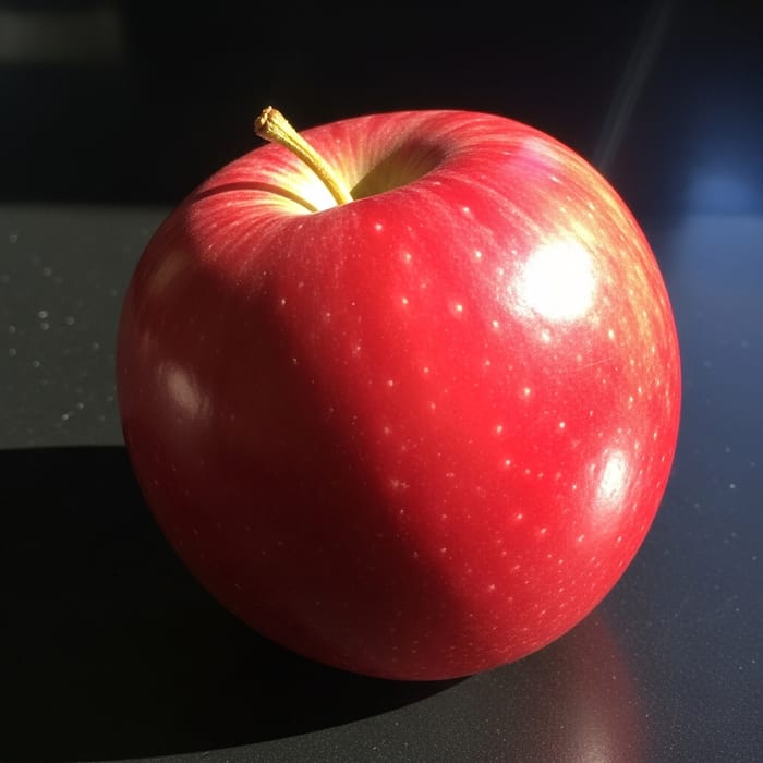 Una Manzana: Glossy Red Apple on Black Surface Una Manzana: Glossy Red Apple on Black Surface