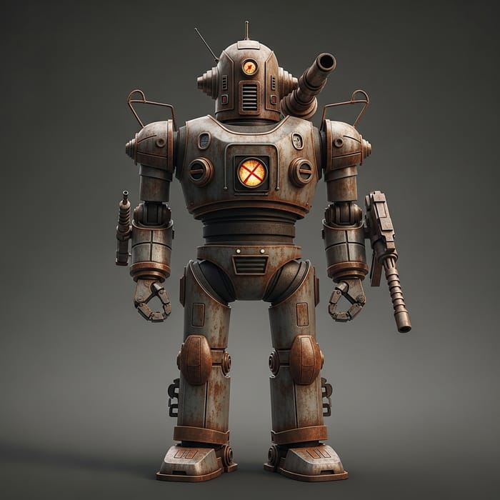 Retro Rusty Robot with Height and Vintage Weapons Retro Rusty Robot with Height and Vintage Weapons