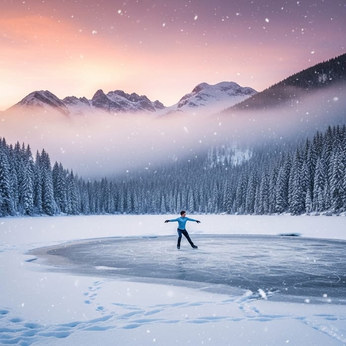Winter Landscape Serenity | Skating on Frozen Lake Winter Landscape Serenity | Skating on Frozen Lake