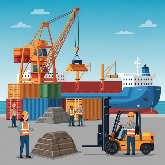 Bulk Ports Terminal Process: Detailed Illustration of Cargo Loading & Unloading