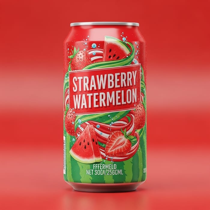 Artistic Watermelon & Strawberry Soda Packaging Artistic Watermelon & Strawberry Soda Packaging