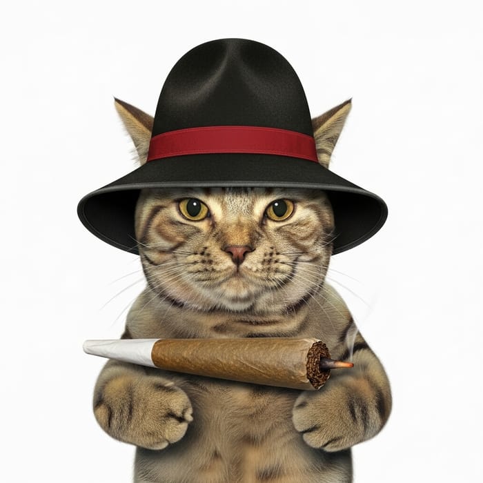 Charming Cat with Stylish Hat and Tobacco - Cute Feline