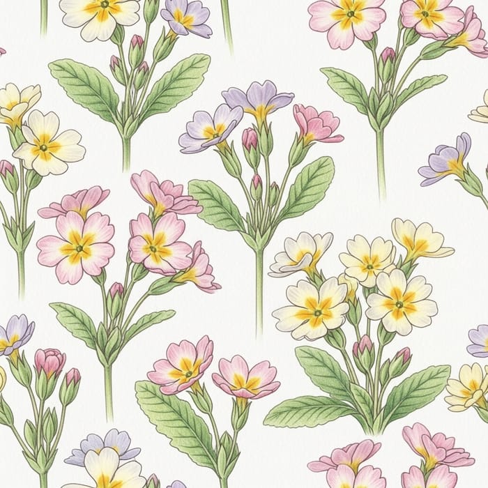 Seamless Primrose Floral Pattern Design - Blooming Season Ambiance Seamless Primrose Floral Pattern Design - Blooming Season Ambiance