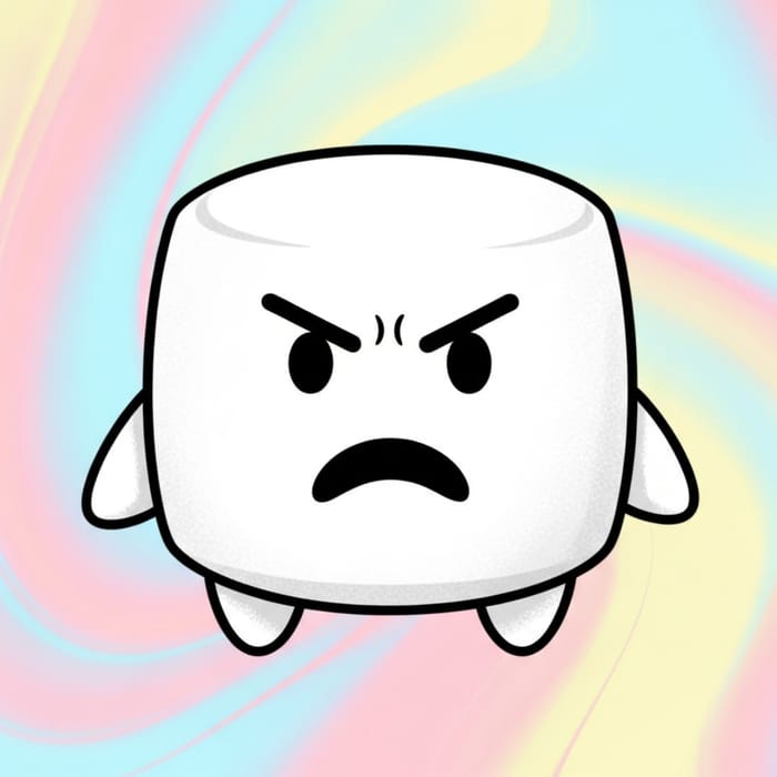 Angry Marshmallow: Emotionally Charged Character in Soft Pastel Setting Angry Marshmallow: Emotionally Charged Character in Soft Pastel Setting