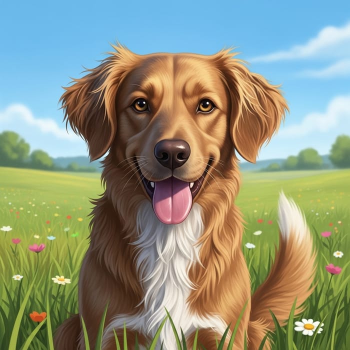 Beautiful Medium-Sized Dog in a Sunny Meadow Illustration Beautiful Medium-Sized Dog in a Sunny Meadow Illustration