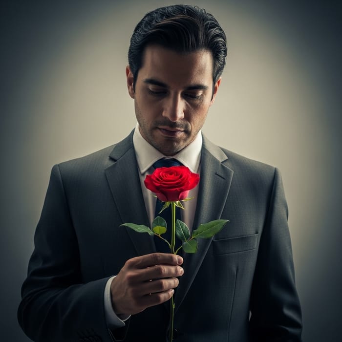 Man Holding Red Rose | Touching Portrait in Soft Hues Man Holding Red Rose | Touching Portrait in Soft Hues