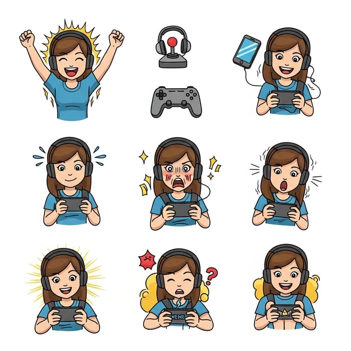 Girl Gamer Doodle Emoji Sticker Set Girl Gamer Doodle Emoji Sticker Set