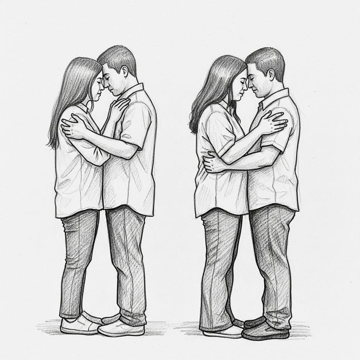 Mirroring Body Language & Touch: Empathetic Pencil Sketch Mirroring Body Language & Touch: Empathetic Pencil Sketch