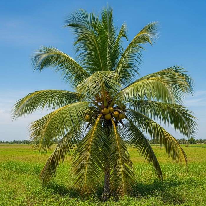 Green Coconut Plant in Tropical Field - Detailed Image