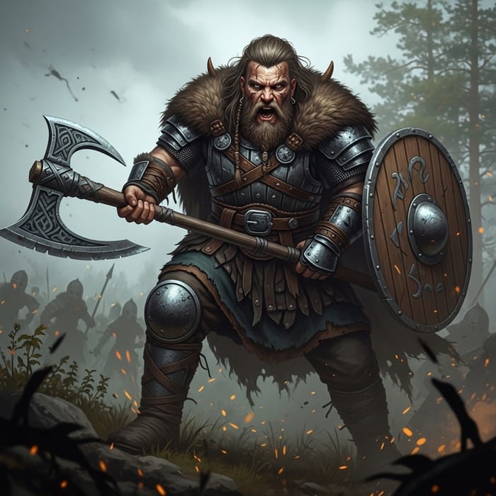 Ferocious Berserker in Nordic Battle Scene Ferocious Berserker in Nordic Battle Scene