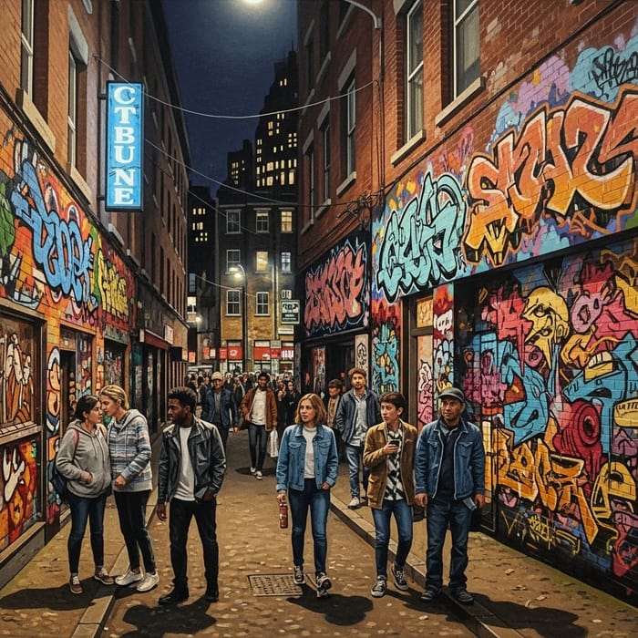 Graffiti Inspired City Streets at Night Graffiti Inspired City Streets at Night