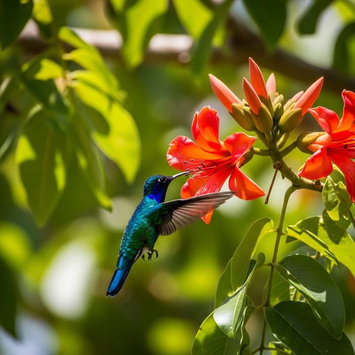 Exquisite Hummingbird Feeding on Ceibo Flower Exquisite Hummingbird Feeding on Ceibo Flower