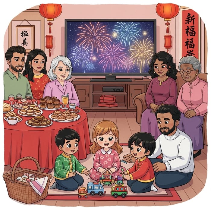 Vibrant Chinese New Year 2024: Happy Family Gathering with Kids and Festive Decor Vibrant Chinese New Year 2024: Happy Family Gathering with Kids and Festive Decor