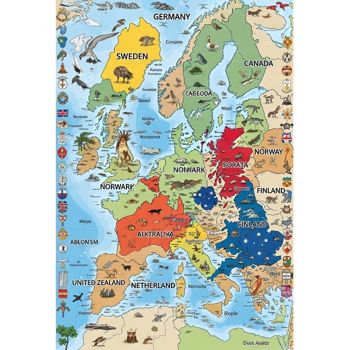 Educational Map Featuring Sweden, Germany, Canada & More Educational Map Featuring Sweden, Germany, Canada & More