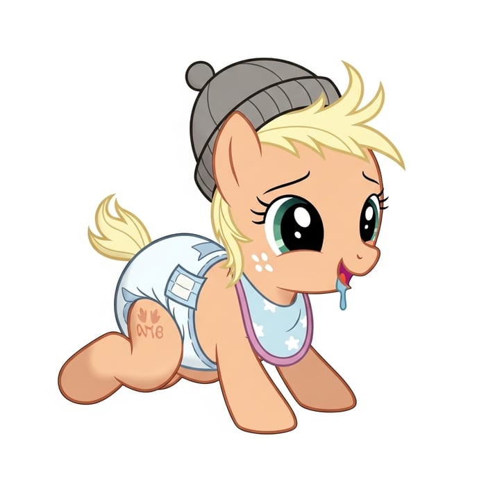 Cute Baby Pony in Diapers with Bib, Bottle, and Bonnet Cute Baby Pony in Diapers with Bib, Bottle, and Bonnet