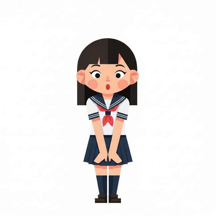 Surprised Asian Girl Illustration | Japanese School Uniform