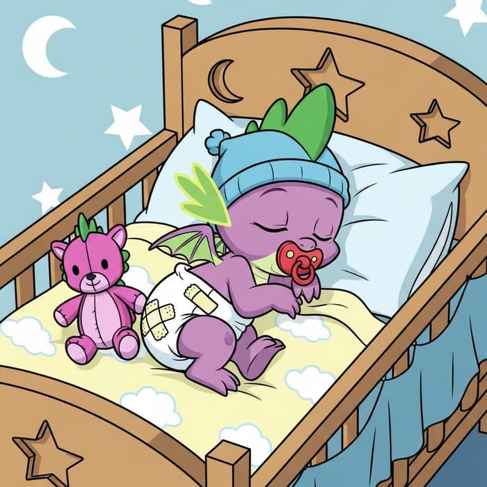 Newborn Spike Baby Dragon Sleeping with Pacifier in Cartoon Baby Cap Newborn Spike Baby Dragon Sleeping with Pacifier in Cartoon Baby Cap