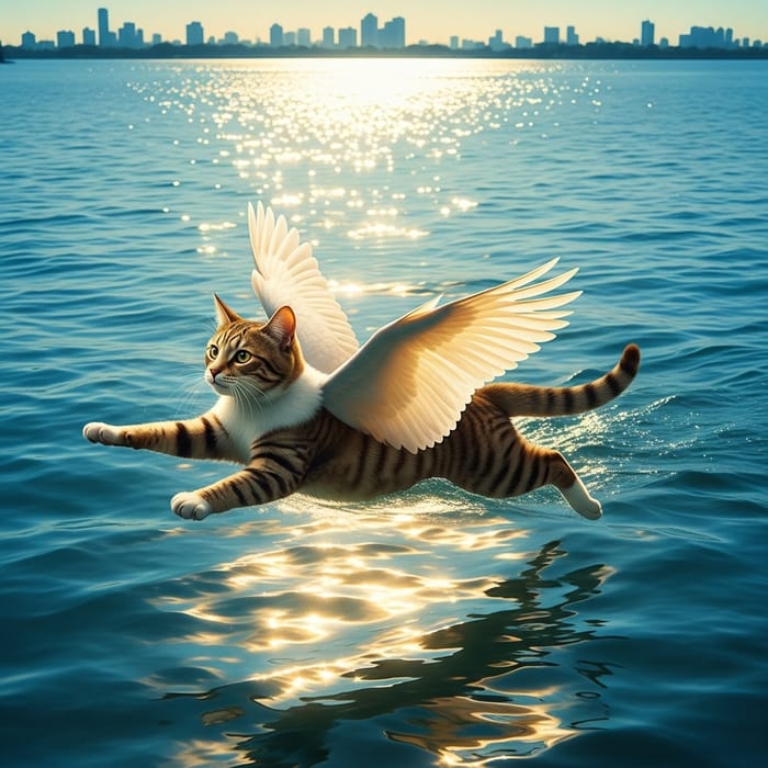 Realistic Cat with Chicken Wings Swimming in Manila Bay Realistic Cat with Chicken Wings Swimming in Manila Bay