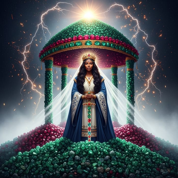 Black Woman Empress: Majestic Presence atop Emerald and Ruby Mountain Black Woman Empress: Majestic Presence atop Emerald and Ruby Mountain