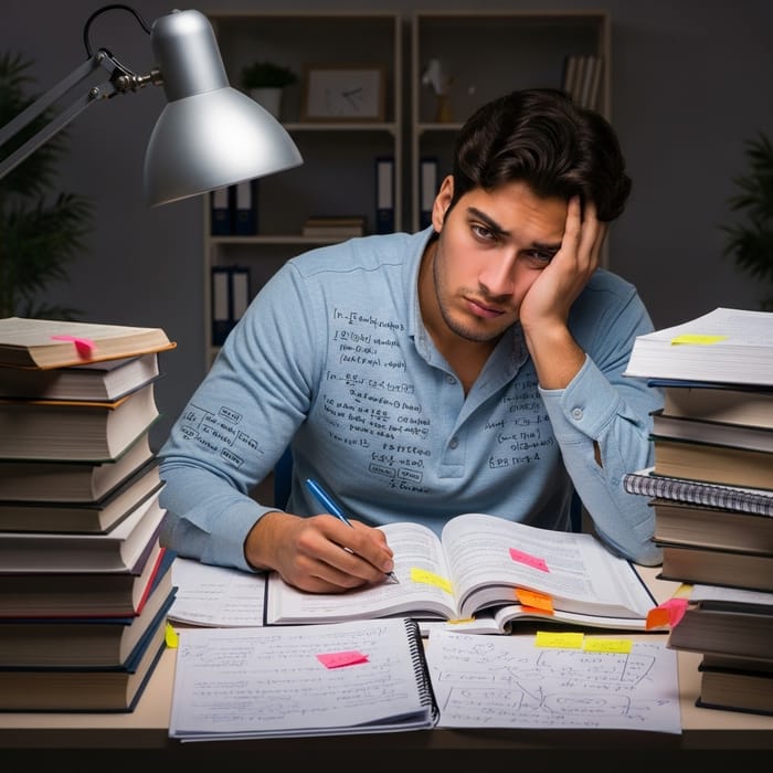 Dedicated Hispanic College Student Studying Day and Night