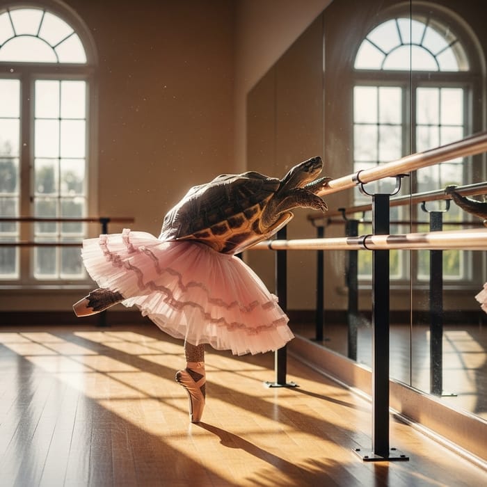 Photorealistic Turtle in Tutu at Classical Ballet Dance Class