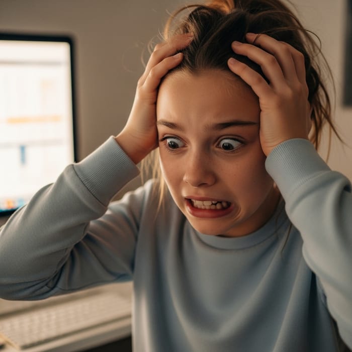 Funny Close-Up of Girl Touching Head at Home
