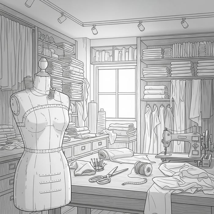 Tailor Shop Environment Line Art | Textiles, Tools & Mannequin Tailor Shop Environment Line Art | Textiles, Tools & Mannequin