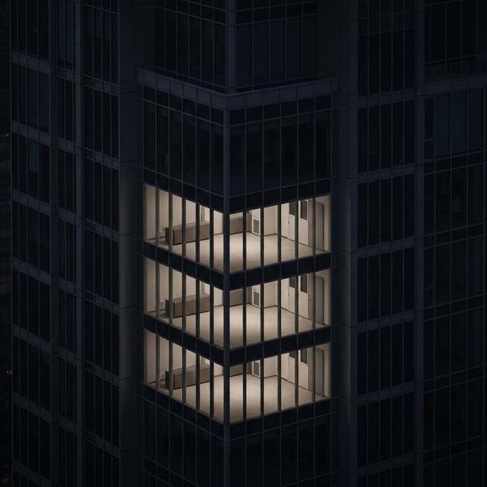 Solitary Glass Apartment in a High-Rise at Night Solitary Glass Apartment in a High-Rise at Night