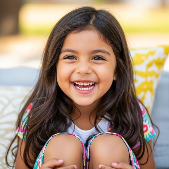 Adorable Young Girl with Long Hair and Big Eyes Laughing Adorable Young Girl with Long Hair and Big Eyes Laughing