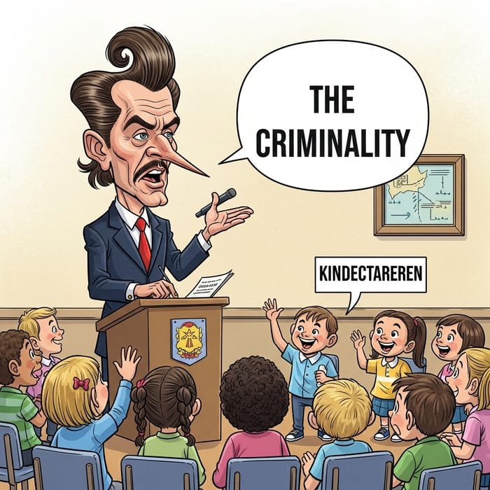 Criminality Lecture by Epstein Lookalike - Political Caricature Criminality Lecture by Epstein Lookalike - Political Caricature