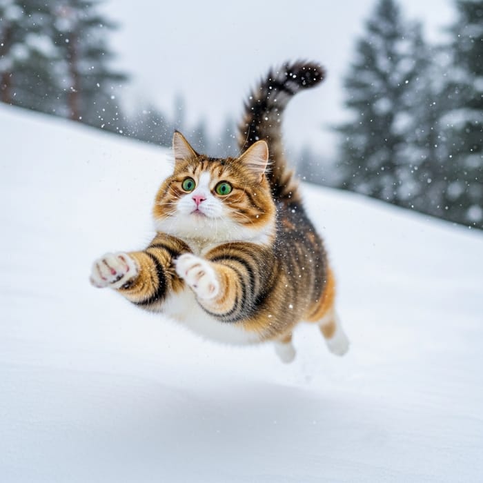 Adorable Cat Jumping in Snow Adorable Cat Jumping in Snow
