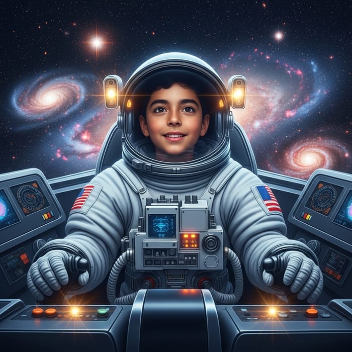 Exciting Journey: Young Hispanic Boy's Adventure in a Futuristic Spaceship