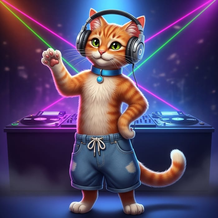 Fun Ginger Cat DJ Fursona with Headphones