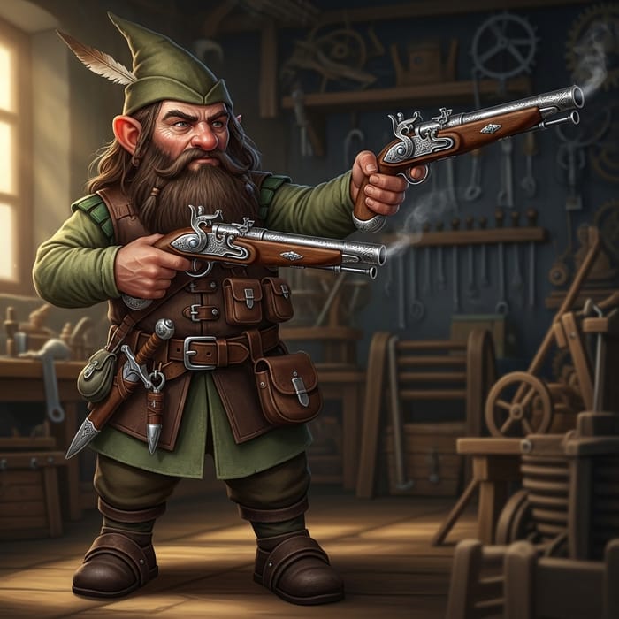 Medieval Gnome with Brown Hair | Powder Pistols